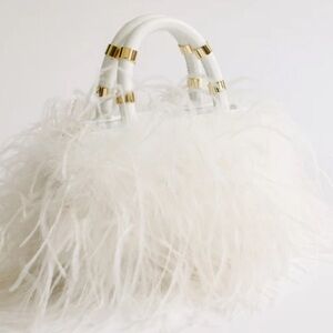 NWT J Lowery Emily Feather Bag in White